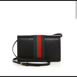 Authentic Gucci leather black wallet with black leather strap crossbody